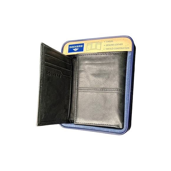 Dockers Other - NIB Vintage Y2K Dockers Trifold Wallet - Black Leather - Collectible Gift Tin